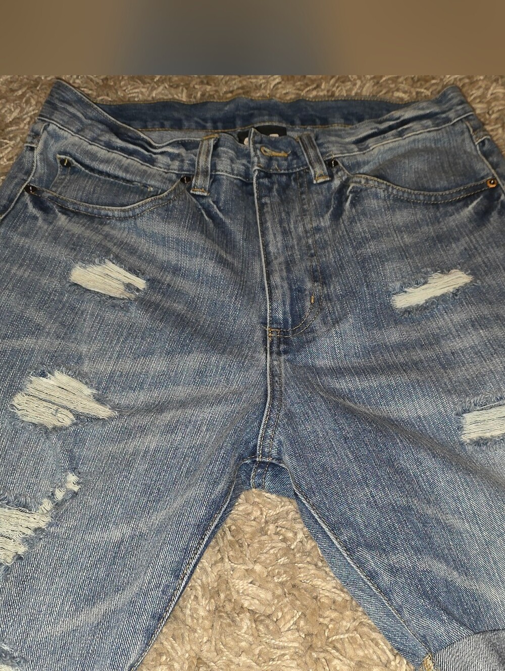 4/$67 Deal! Unisex Blue Distressed Jean Shorts - Casual Rolled Hem